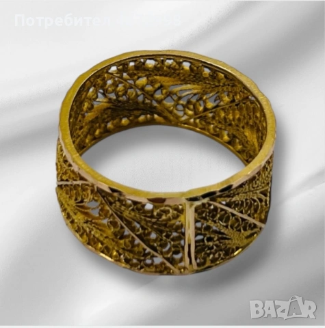Филигранен пръстен халка – 14 карата злато, снимка 4 - Пръстени - 53266061
