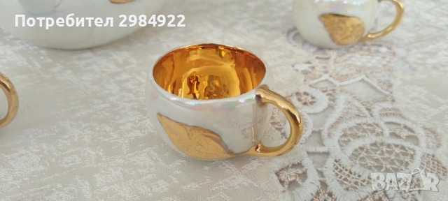 Комплект за ликьор седеф и позлата Императорски порцелан Франция, снимка 6 - Антикварни и старинни предмети - 53441719