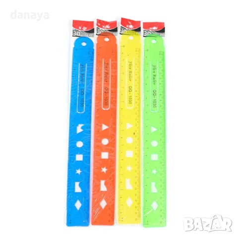 6303 Огъваща се ученическа линия с шаблони, 30 см, снимка 6 - Ученически пособия, канцеларски материали - 53161111