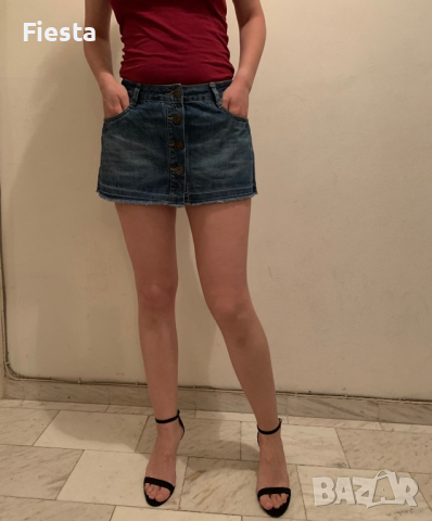 Дънкова пола отпред с копчета, снимка 6 - Поли - 27587384