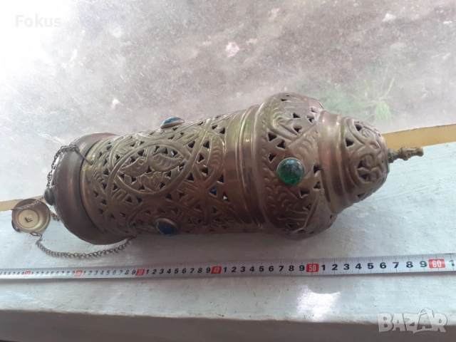Огромно висящо месингово кандило лампа фенер, снимка 5 - Антикварни и старинни предмети - 53429392
