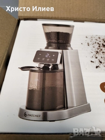 Електрическа кафемелачка с подвижен държач за портафилтър и контейнер AMZCHEF, снимка 11 - Кафемашини - 52845639