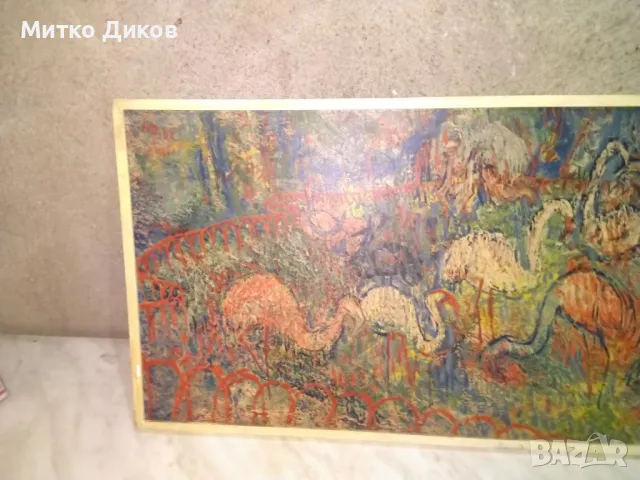 Платно картина flamingos Walther 1989г-подписана горе вляво 71х31х3см без рамка 69х29см, снимка 10 - Картини - 48998806