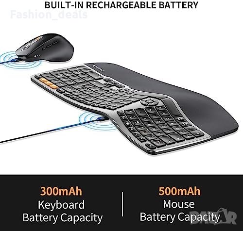 Нова Ергономична безжична клавиатура и мишка Windows Mac Android компютър лаптоп работа офис, снимка 2 - Клавиатури и мишки - 42367464