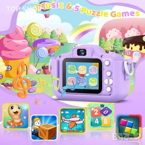 Детска камера 1080P HD 2,0-инчов екран с 32GB карта, лилава, снимка 2 - Образователни игри - 49937585
