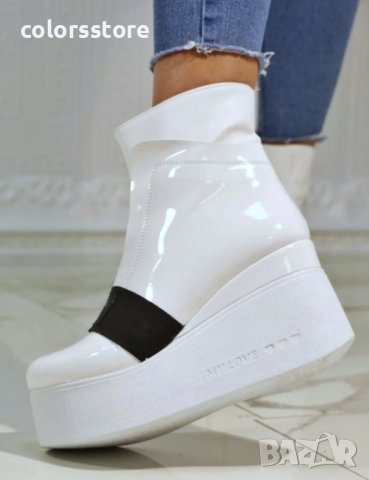Боти на платформа - бял лак с бяло ходило - K135, снимка 2 - Дамски боти - 41822461