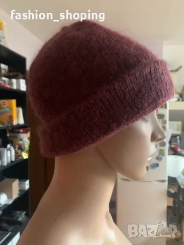 Зимна шапка в цвят бордо (състав мохер), снимка 2 - Шапки - 47746024
