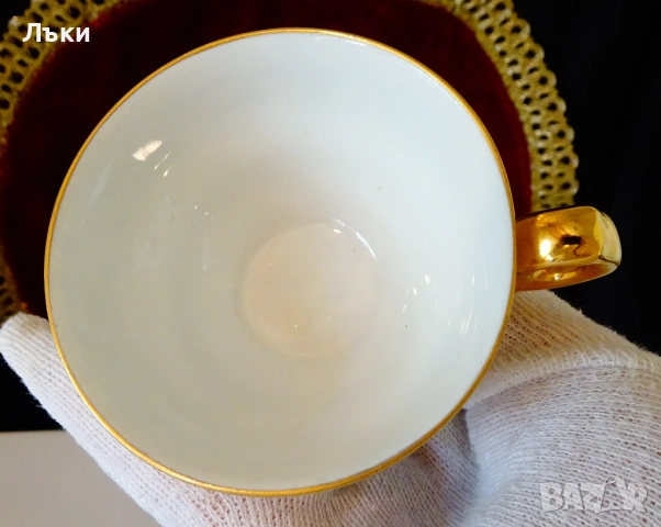 Чаша с чиния,баварски костен порцелан,злато,барок. , снимка 5 - Антикварни и старинни предмети - 52267410