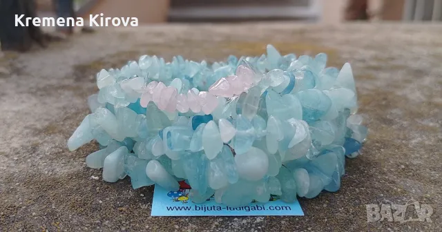 Комплекти от 6 бр. гривни от естествени камъни аквамарин. За моминско парти или всеки друг празник., снимка 1