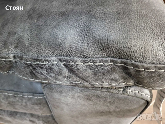 Сив кожен диван двойка - телешки бокс, снимка 9 - Дивани и мека мебел - 53755061