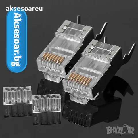 Комплект от 50 броя RJ45 CAT6/CAT5e конектори тип „Pass-Through“ (преходни) – позлатени 8P8C модулни, снимка 17 - Кабели и адаптери - 56224863