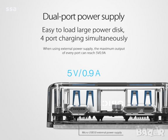 Orico хъб USB3.0 HUB 4 port прозрачен - ORICO MH4U-U3, снимка 9 - USB Flash памети - 35687280