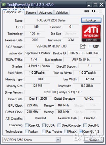 Видео карта ATi Radeon Sapphire 9250 Atlantis 128MB DDR 128bit AGP, снимка 9 - Видеокарти - 38970463
