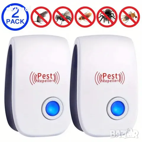 2 броя Pest Repeller ултразвуков репелент срещу комари, хлебарки, мишки, паяци, мухи