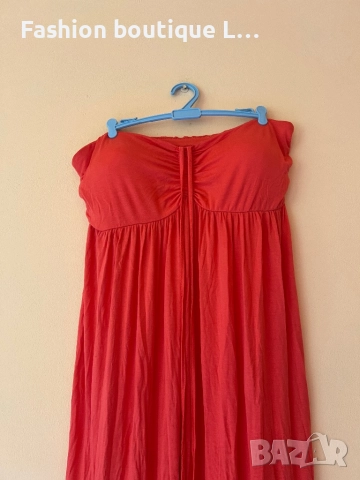 Дълга оранжева рокля без презрамки с връзки през врата и силиконова лента,за да не се свлича 🧡🧡🧡, снимка 2 - Рокли - 51808944