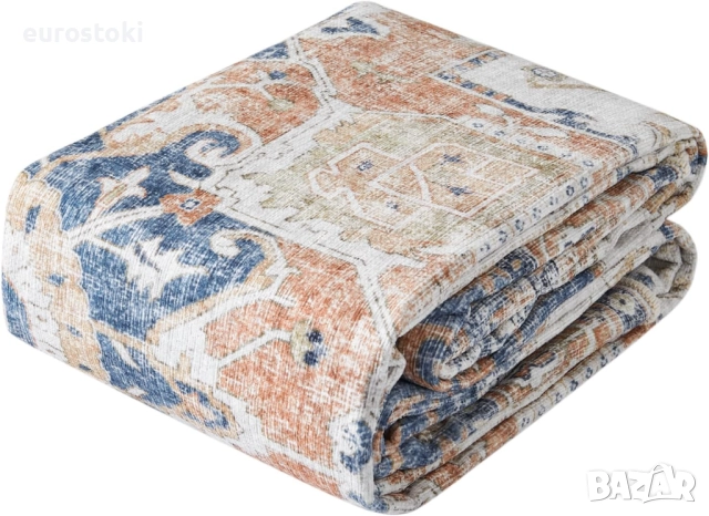 TOPICK Килимче за врата 150 x 90 см, перещ се, супер тънък, сгъваем, винтидж, с къс  косъм, ориентал, снимка 9 - Килими - 51855069