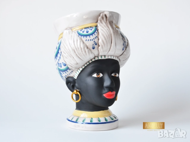 Керамична Саксия / Кашпа за Цветя с Форма на Глава на Африканска Жена / Подарък Декорация за Дома, снимка 5 - Саксии и кашпи - 52417680