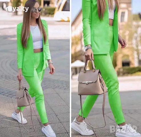 Дамски комплект сако с панталон зелен 