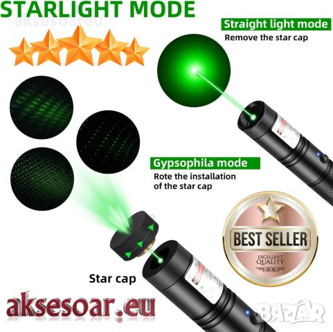 Много мощен зелен лазер 303 лазерна показалка устройство с регулируем фокус със 4 бр. приставки , снимка 16 - Други спортове - 41609613