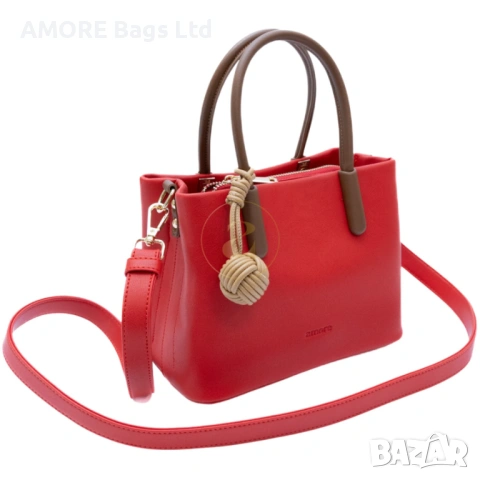 Класическа дамска чанта AMORE Alessia - Red, снимка 3 - Чанти - 53584484
