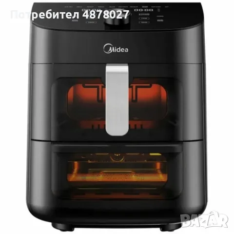 Еър Фрайър 2 в 1 - 11L - Midea MAD1100DADK - С две зони за готвене, 10 програми и 360° циркулация на, снимка 12 - Фритюрници - 55767636