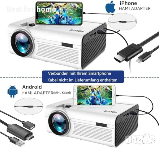 Bluetooth  Проектор за домашно кино BIGASUO, снимка 2 - Плейъри, домашно кино, прожектори - 49436676