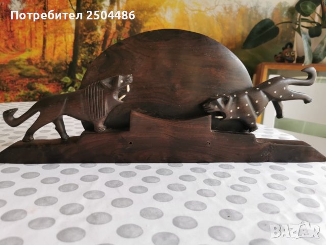 Африканска дървена декорация тигър и лъв, снимка 1 - Декорация за дома - 41510349