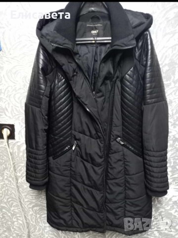 Дамско зимно яке с кожа в черен цвят , снимка 1