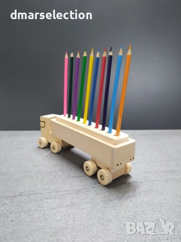 Декоративно дървено камионче с ремарке - моливник DMAR 312E1, снимка 2 - Колекции - 52143470