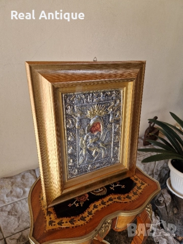 Прекрасна голяма антикварна сребърна икона със сертификат и маркировка , снимка 3 - Икони - 51686555