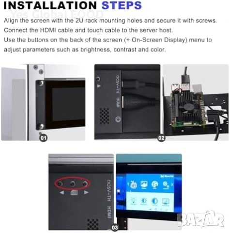 GeeekPi 7.84" 2U Rack LCD Touch 1280x400, снимка 8 - Монитори - 53604233