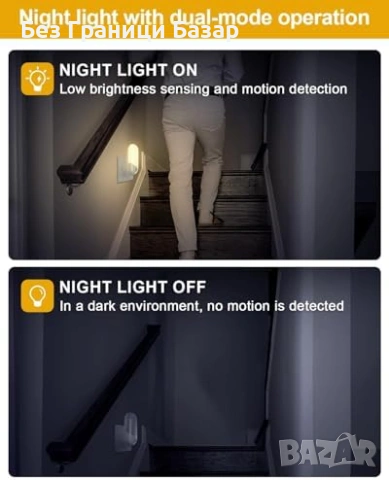 Нови 2 броя LED нощна лампа с motion sensor, 3000K топла светлина за осветление дом, снимка 3 - Лед осветление - 53364237