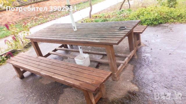 Продавам 2 маси и 4 пейки от масивна дървесина.  , снимка 3 - Маси - 52463875