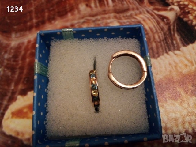 Златни  обеци халки с топази и аквамарини, снимка 2 - Обеци - 39624081