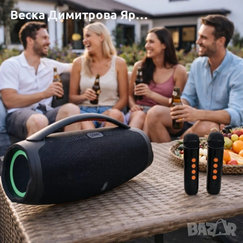 Преносима караоке тонколона с 2 микрофона B21 BOOMBOX - мощен звук и RGB Led осветление, снимка 2 - Тонколони - 53786980