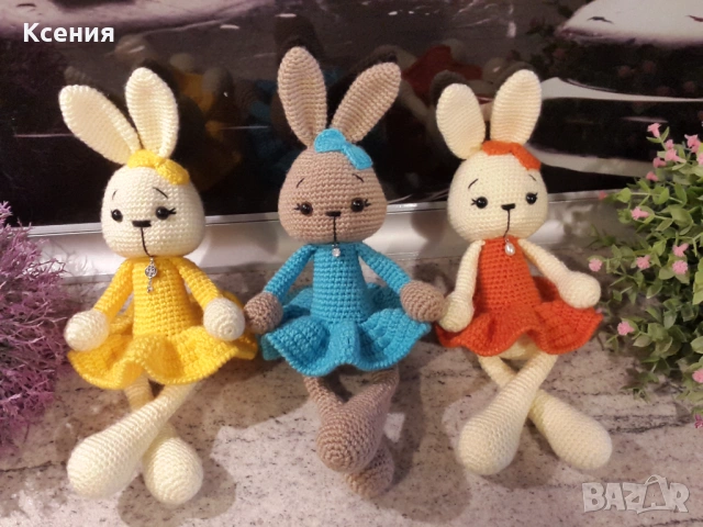 Подаръци за Св. Валентин. Плетена играчка Зайче-балерина, ръчно изработени, прекрасен подарък, снимка 4 - Романтични подаръци - 53400471