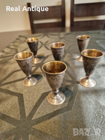 Превъзходен к-т от 6 броя антикварни руски съветски сребърни чашки 875
