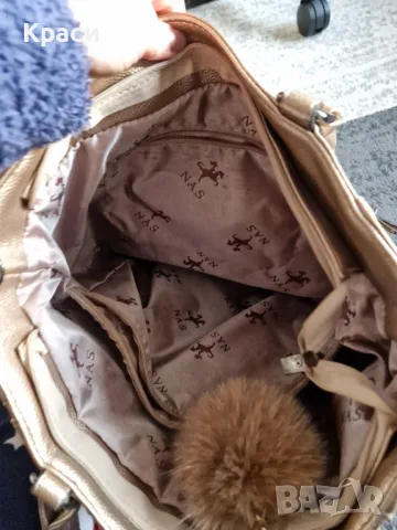  Елегантна златиста дамска чанта, снимка 5 - Чанти - 48297154