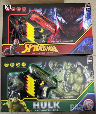 Комплект пистолет със стрели + фигурка + маска Спайдърмен/Хълк, Spiderman/Hulk, снимка 2 - Фигурки - 51239657