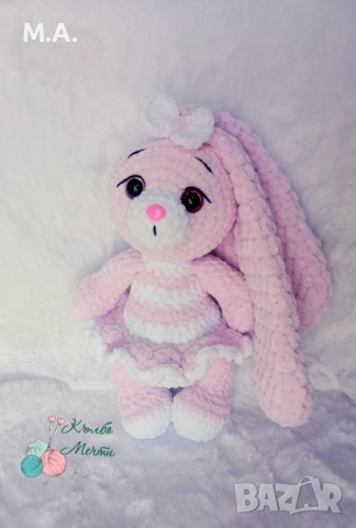 Зайче с дълги уши - ръчна изработка , снимка 2 - Плюшени играчки - 53288963