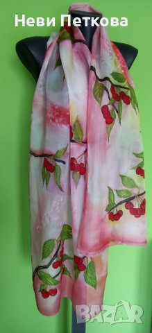 Рисуван шал ЧЕРЕШКИ, снимка 2 - Шалове - 40592652