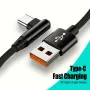 USB A  към USB Type C кабел на 90 градуса, до 80 W  бързо зареждане, найлонова оплетка - 1 метър, снимка 1