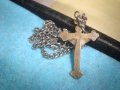 СТАРО БРОНЗОВО РАЗПЯТИЕ НАГРЪДНЕН ПРАВОСЛАВЕН КРЪСТ МАЙСТОРСКА РАБОТА със СТОМАНЕНО СИНДЖИРЧЕ 25549 , снимка 12