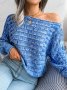 Дамски цветен плетен пуловер с дълъг ръкав и отворени рамена, 3цвята - 023, снимка 16