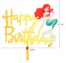 Малката Русалка Ариел Happy Birthday Златист твърд Акрил топер за торта украса рожден ден парти, снимка 2