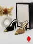 Gucci Дамски Елегантни Обувки С Ток Монограм Каишка И Метален Златен Връх - 2 Цвята Код SEM-719, снимка 1