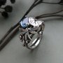 Ретро пръстен със син топаз, апликации листо, пеперуда, снимка 1 - Пръстени - 35976063