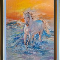 Картина с маслени бои - Пейзаж с кон, снимка 1 - Картини - 44311714