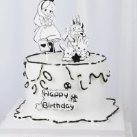 Алиса в страната на чудесата черно бял Happy Birthday сет топери клечки декор за торта украса парти , снимка 1 - Други - 41602938