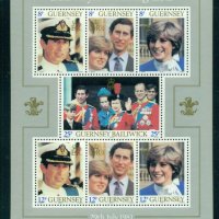 Чист блок  Принц Чарлз и Лейди (принцеса) Даяна 1981 от Гърнси , снимка 1 - Филателия - 41691289